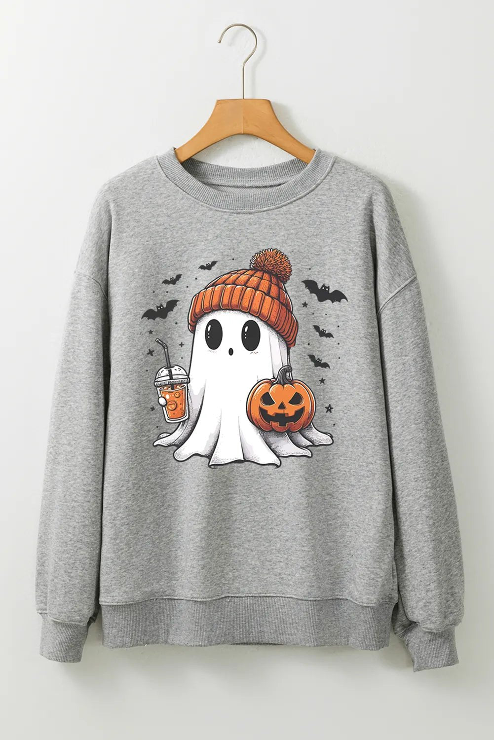 Ghost Round Neck Long Sleeve Sweatshirt - Bubblesandpetals