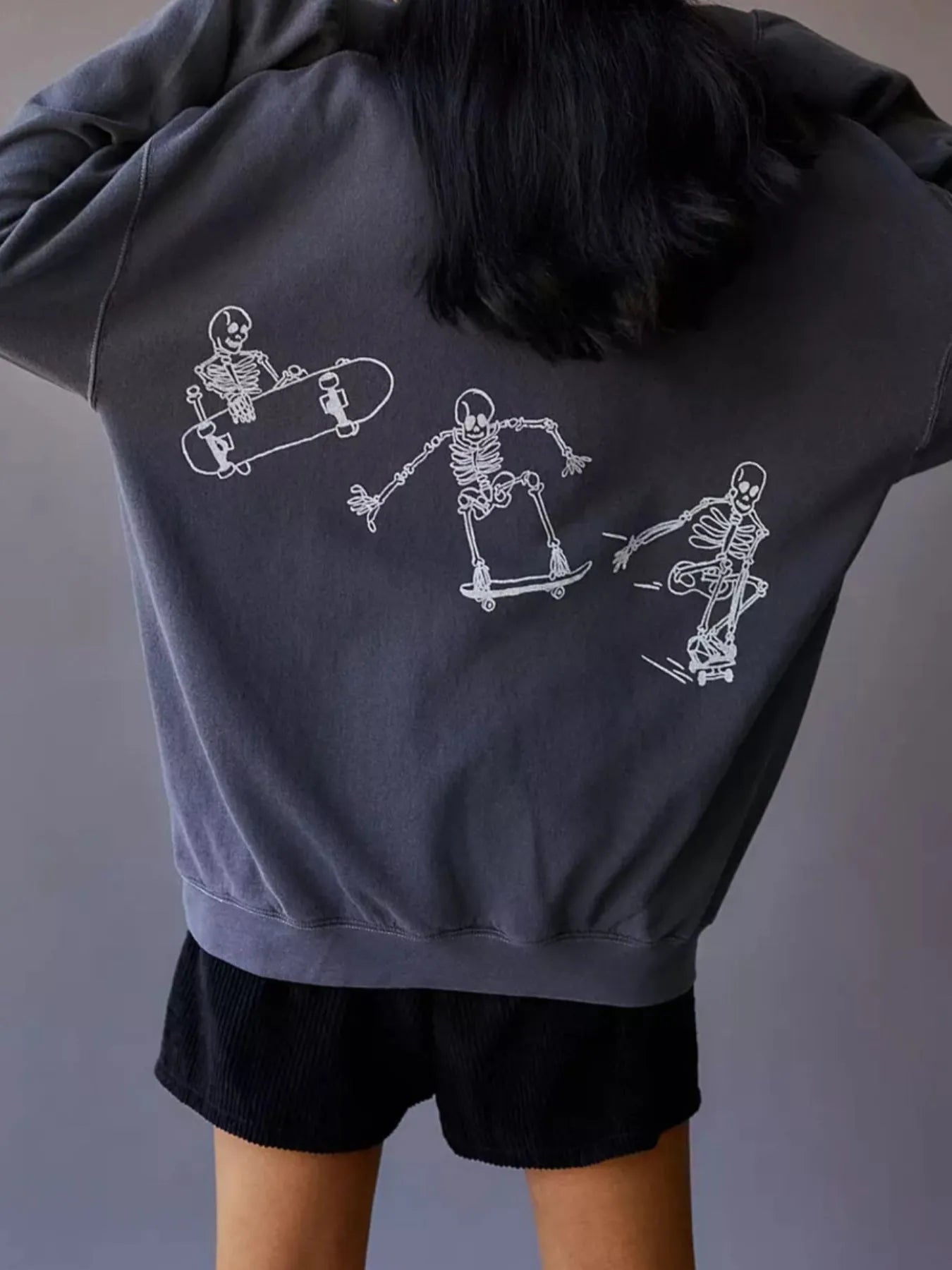 Skeleton Graphic Oversized Sweatshirt - Bubblesandpetals