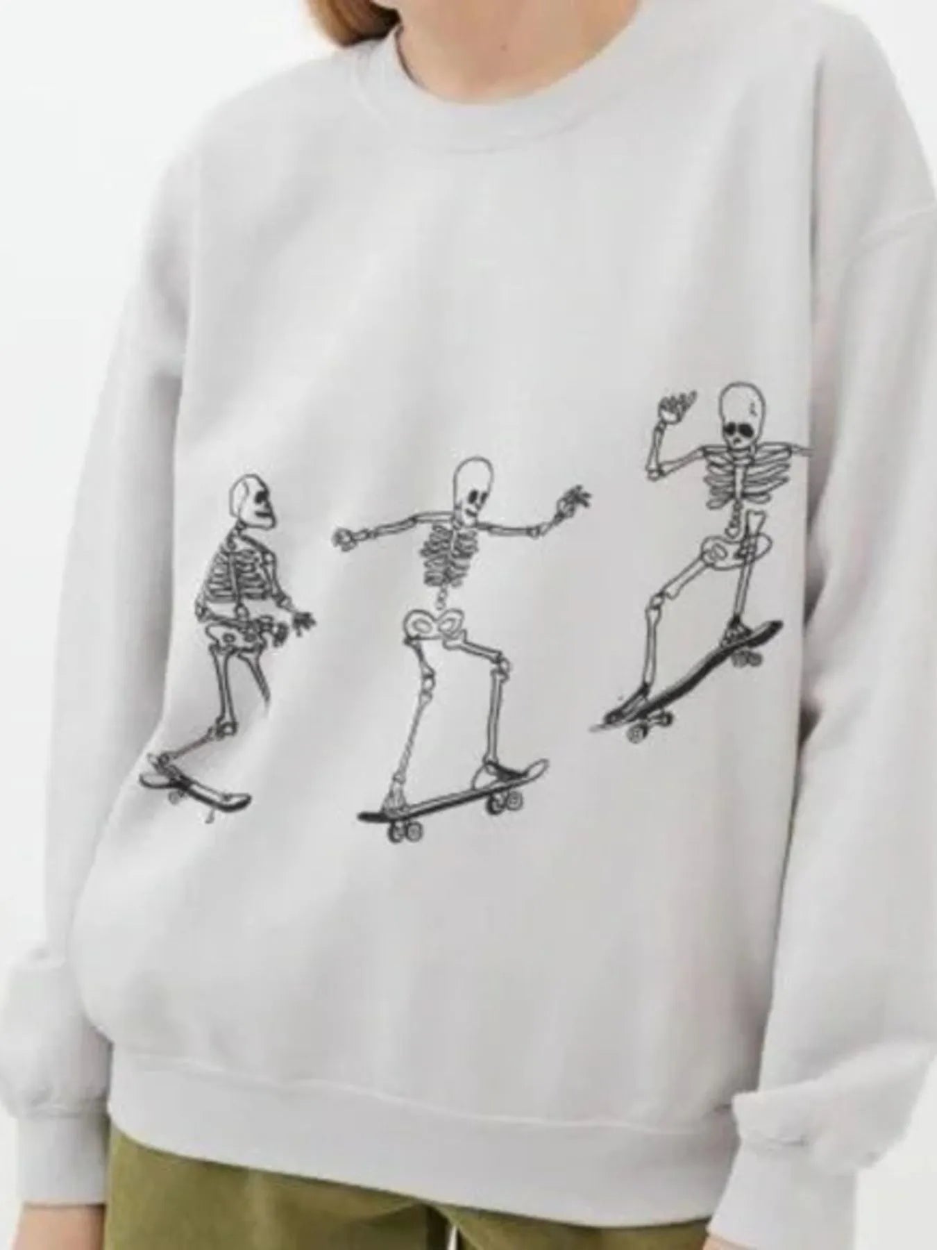 Skeleton Graphic Oversized Sweatshirt - Bubblesandpetals
