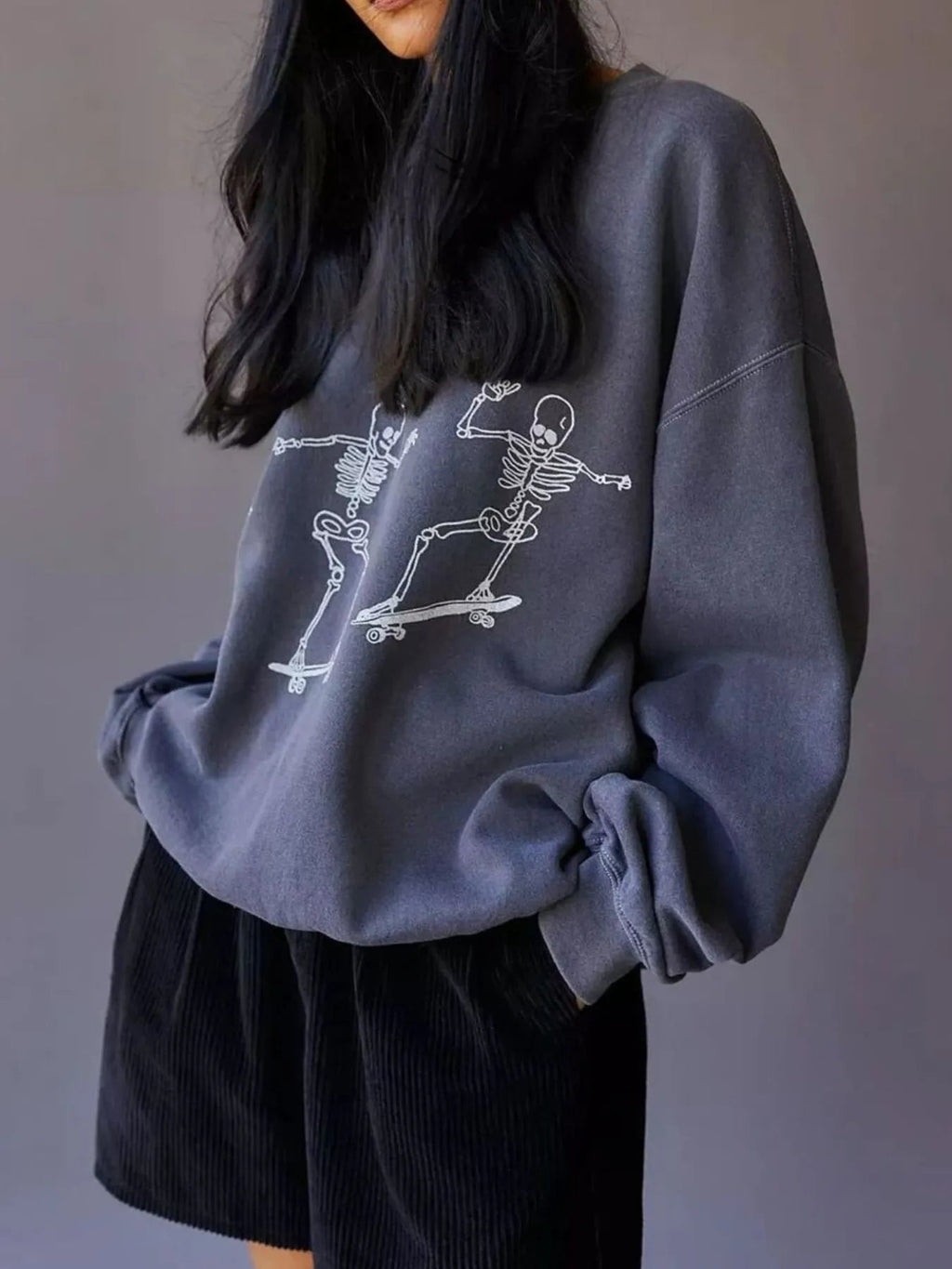 Skeleton Graphic Oversized Sweatshirt - Bubblesandpetals