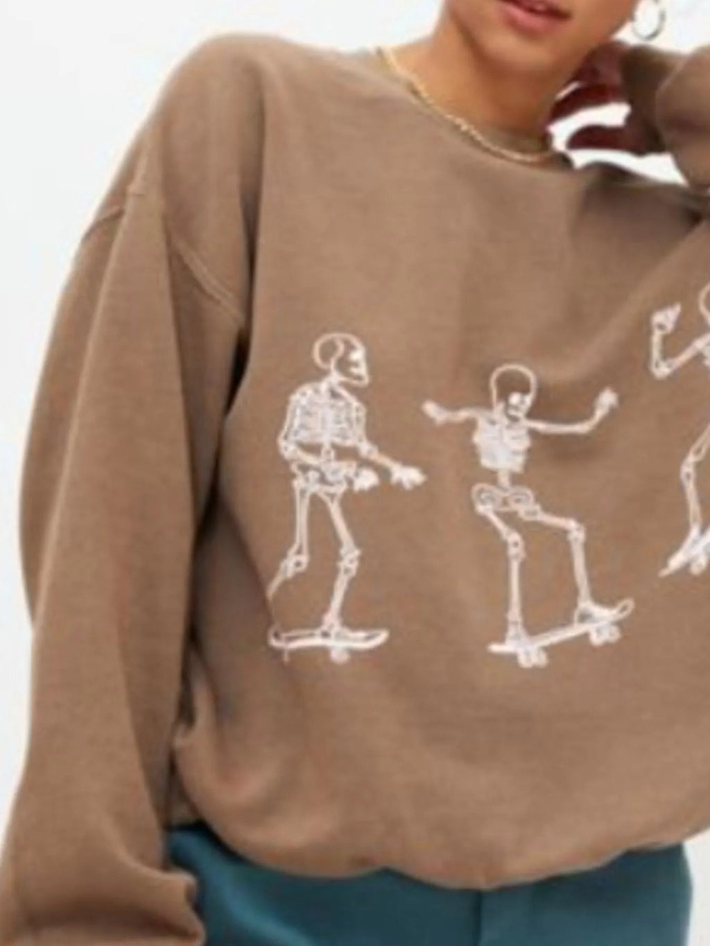Skeleton Graphic Oversized Sweatshirt - Bubblesandpetals
