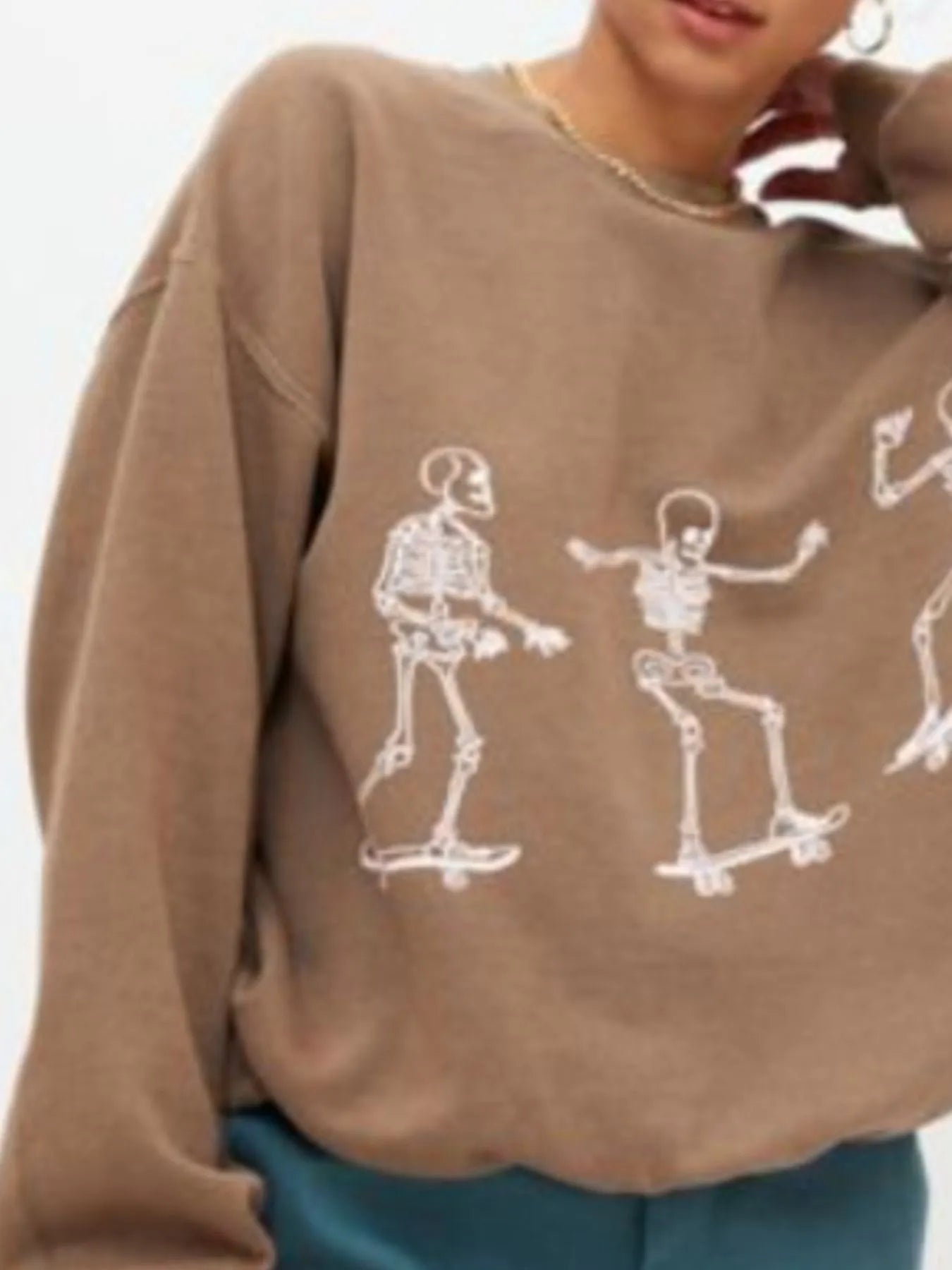 Skeleton Graphic Oversized Sweatshirt - Bubblesandpetals