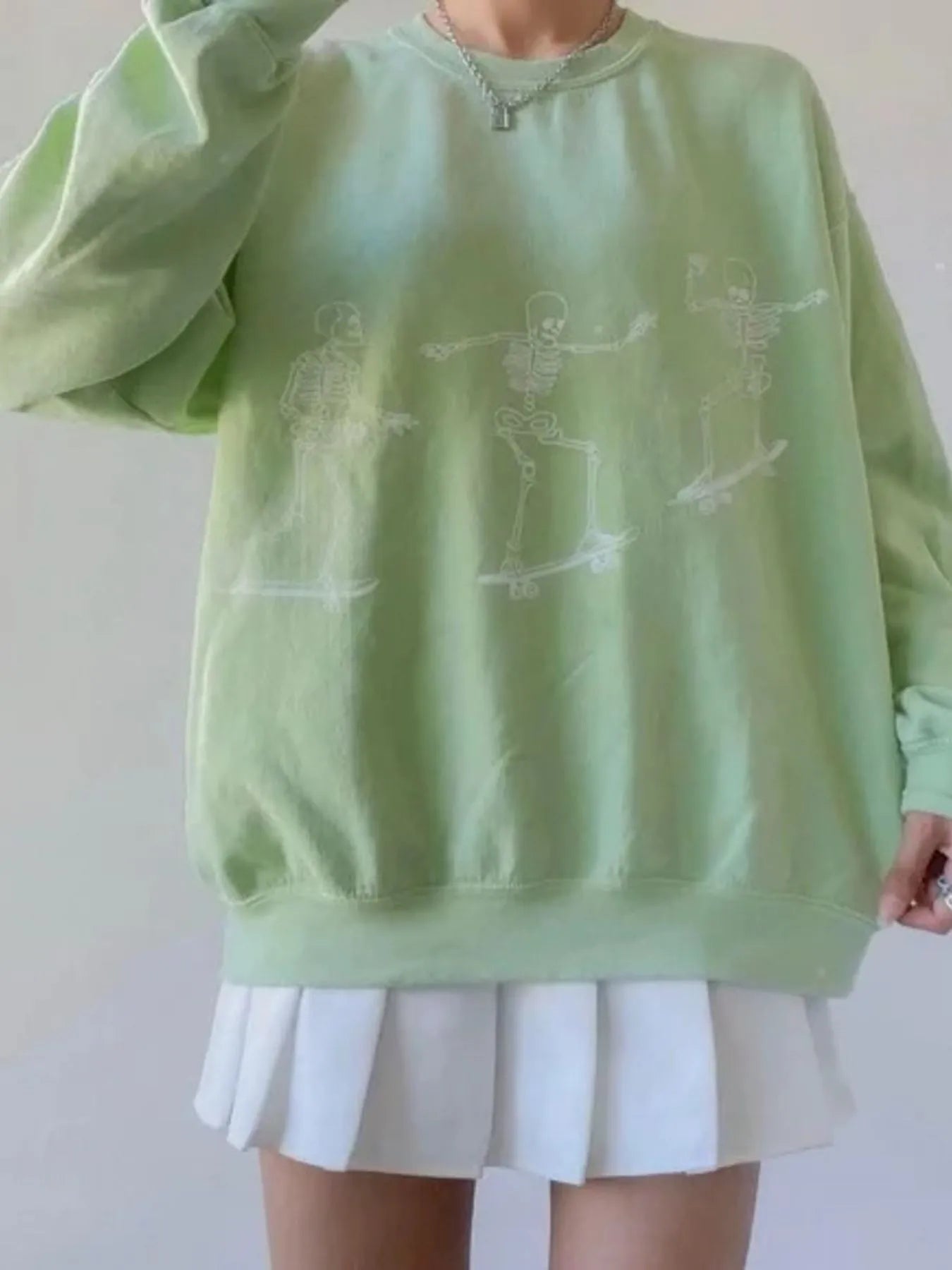 Skeleton Graphic Oversized Sweatshirt - Bubblesandpetals