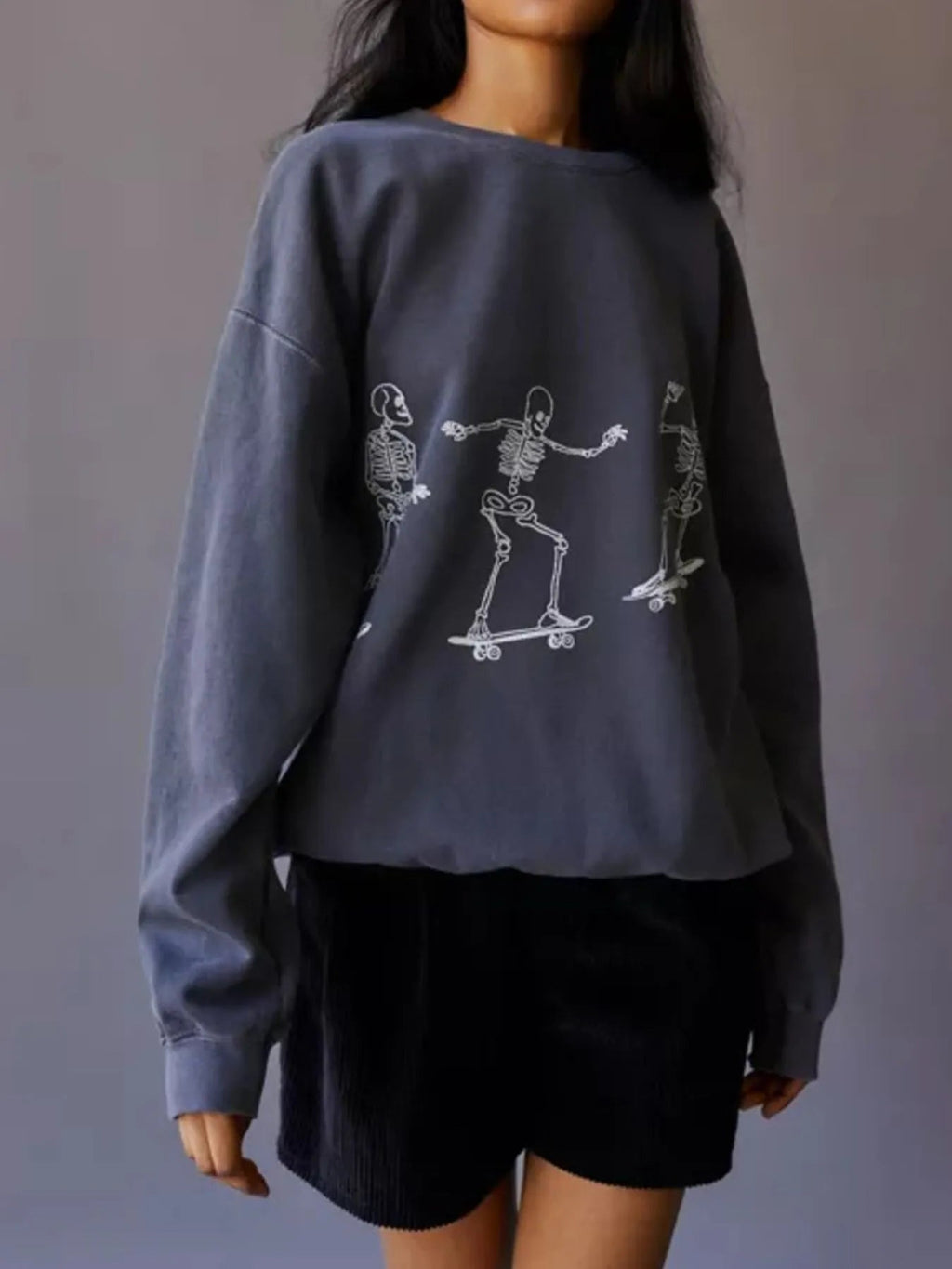 Skeleton Graphic Oversized Sweatshirt - Bubblesandpetals