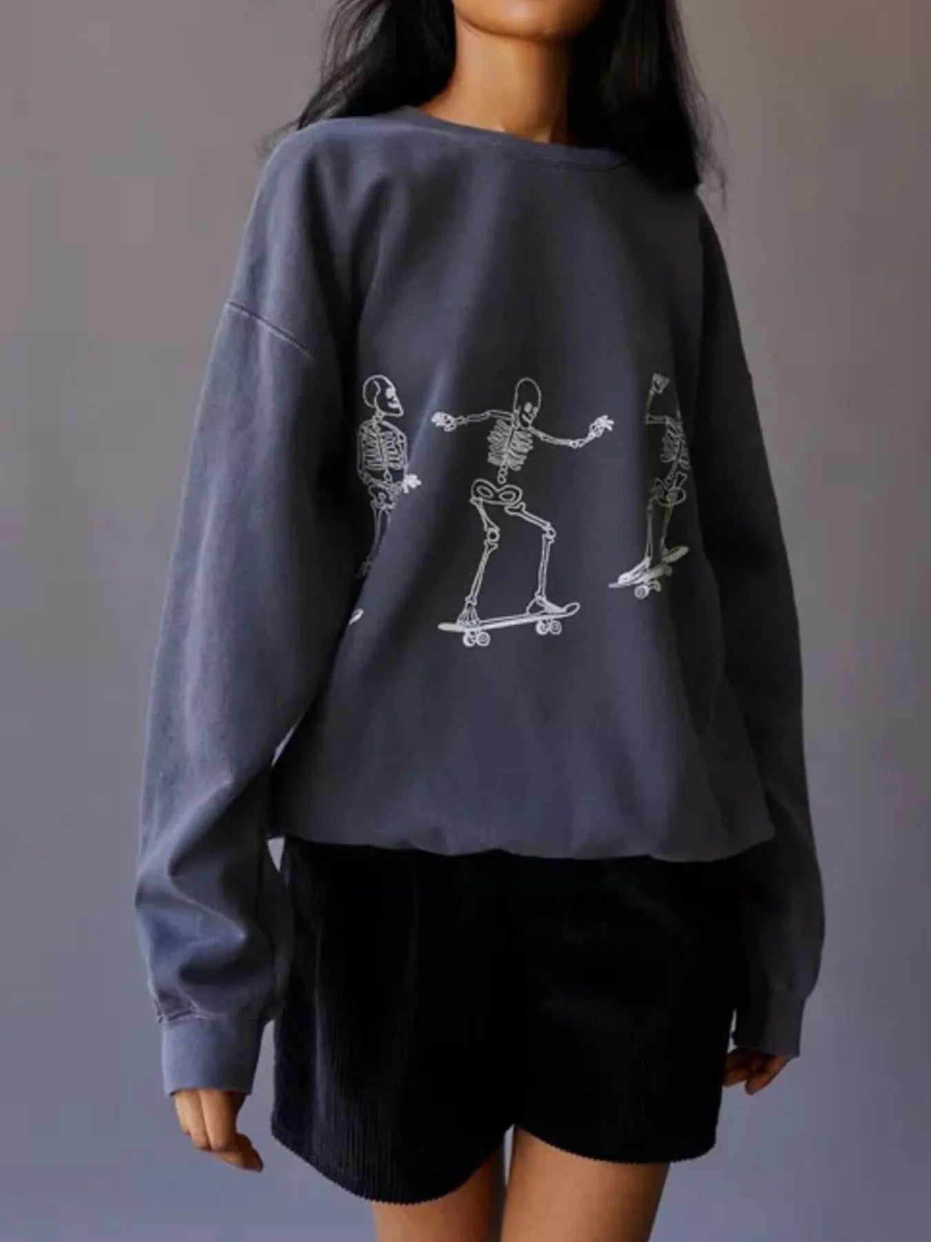 Skeleton Graphic Oversized Sweatshirt - Bubblesandpetals