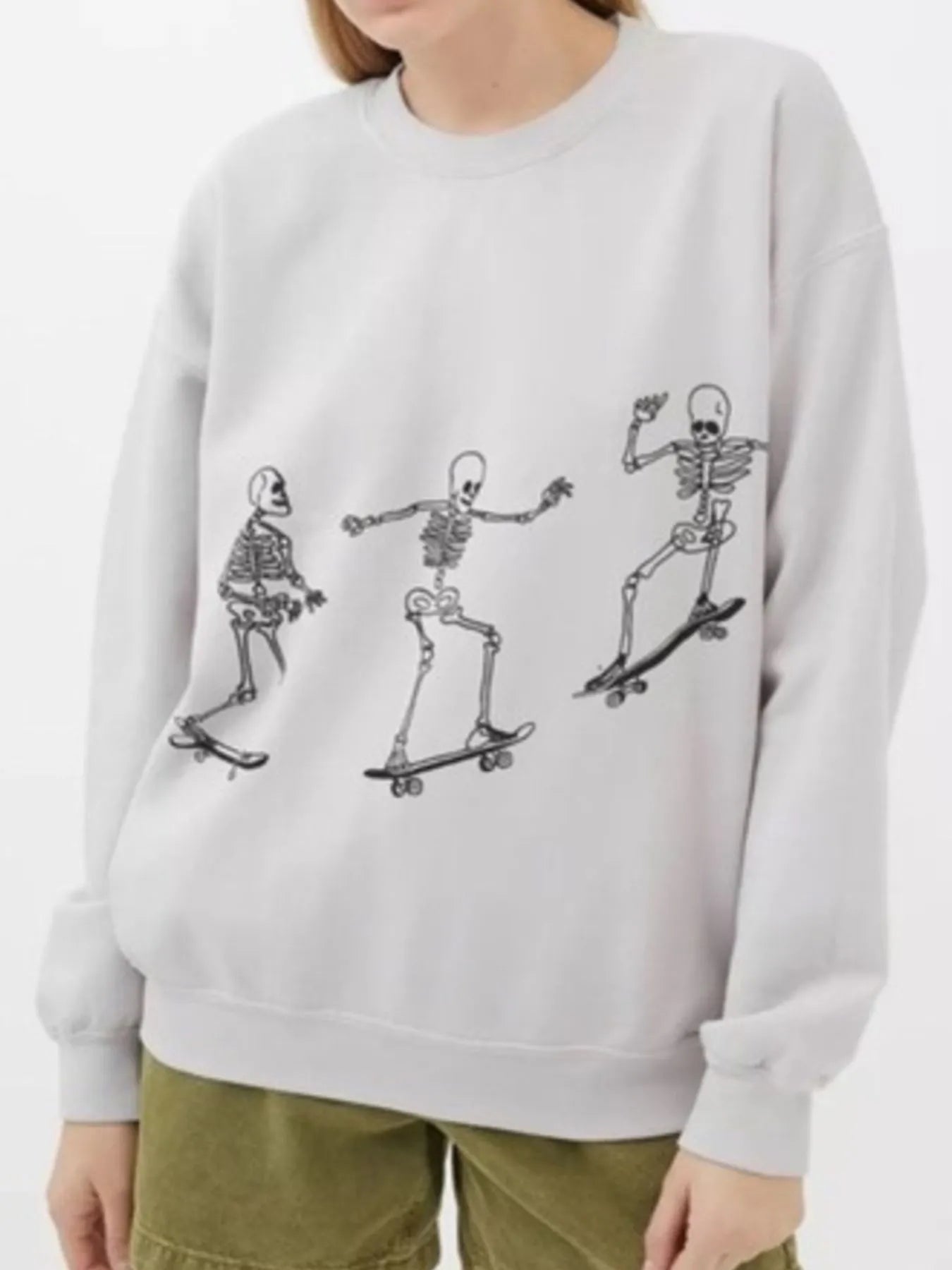 Skeleton Graphic Oversized Sweatshirt - Bubblesandpetals