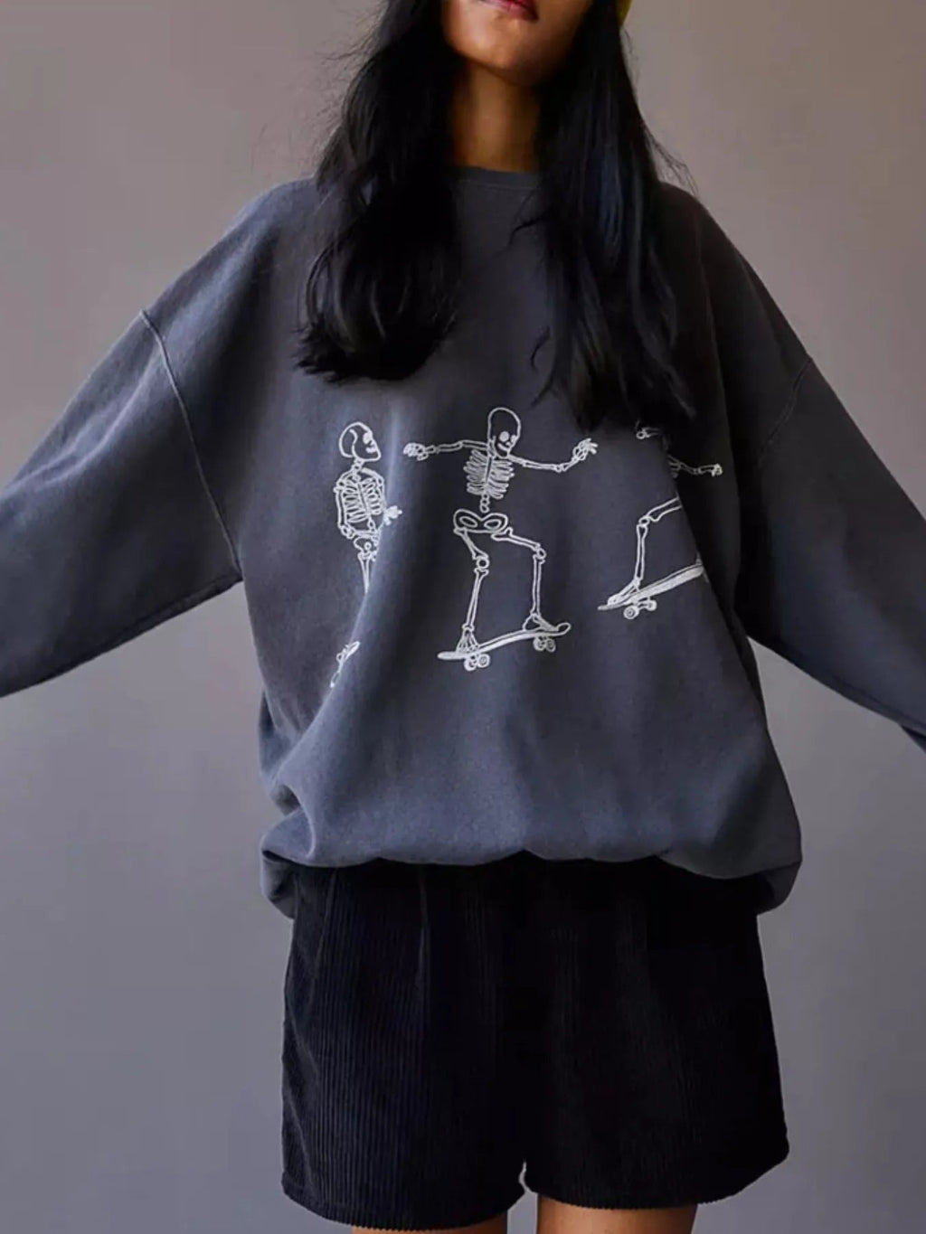 Skeleton Graphic Oversized Sweatshirt - Bubblesandpetals