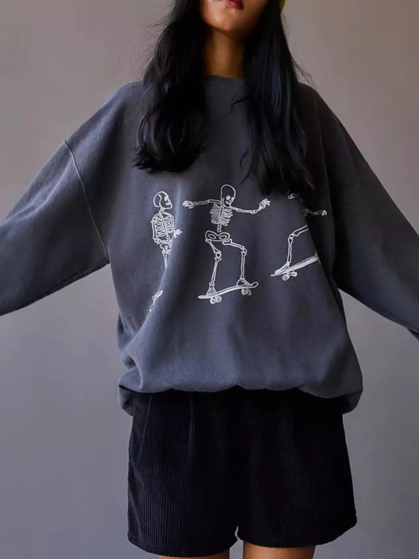 Skeleton Graphic Oversized Sweatshirt - Bubblesandpetals