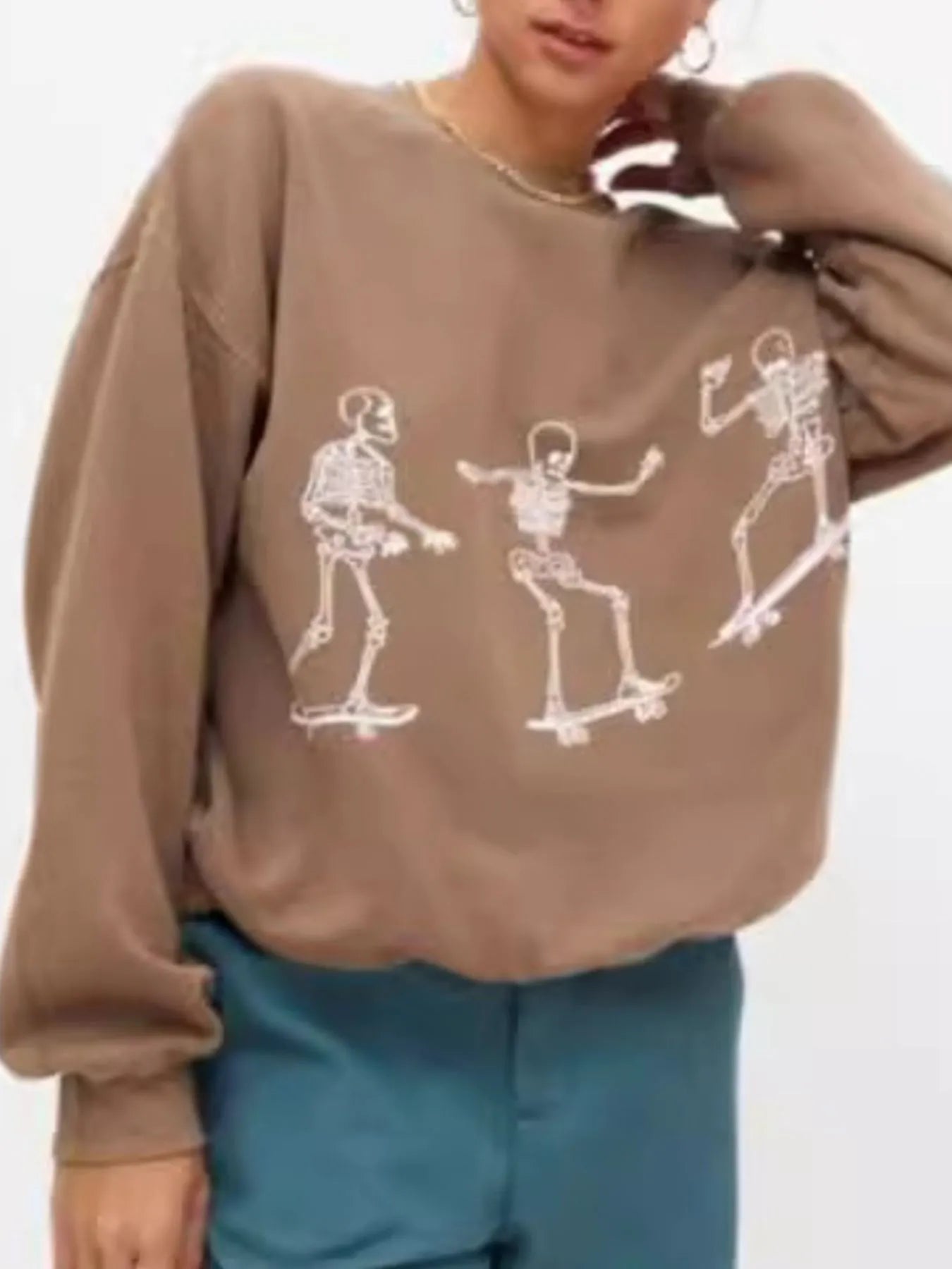 Skeleton Graphic Oversized Sweatshirt - Bubblesandpetals